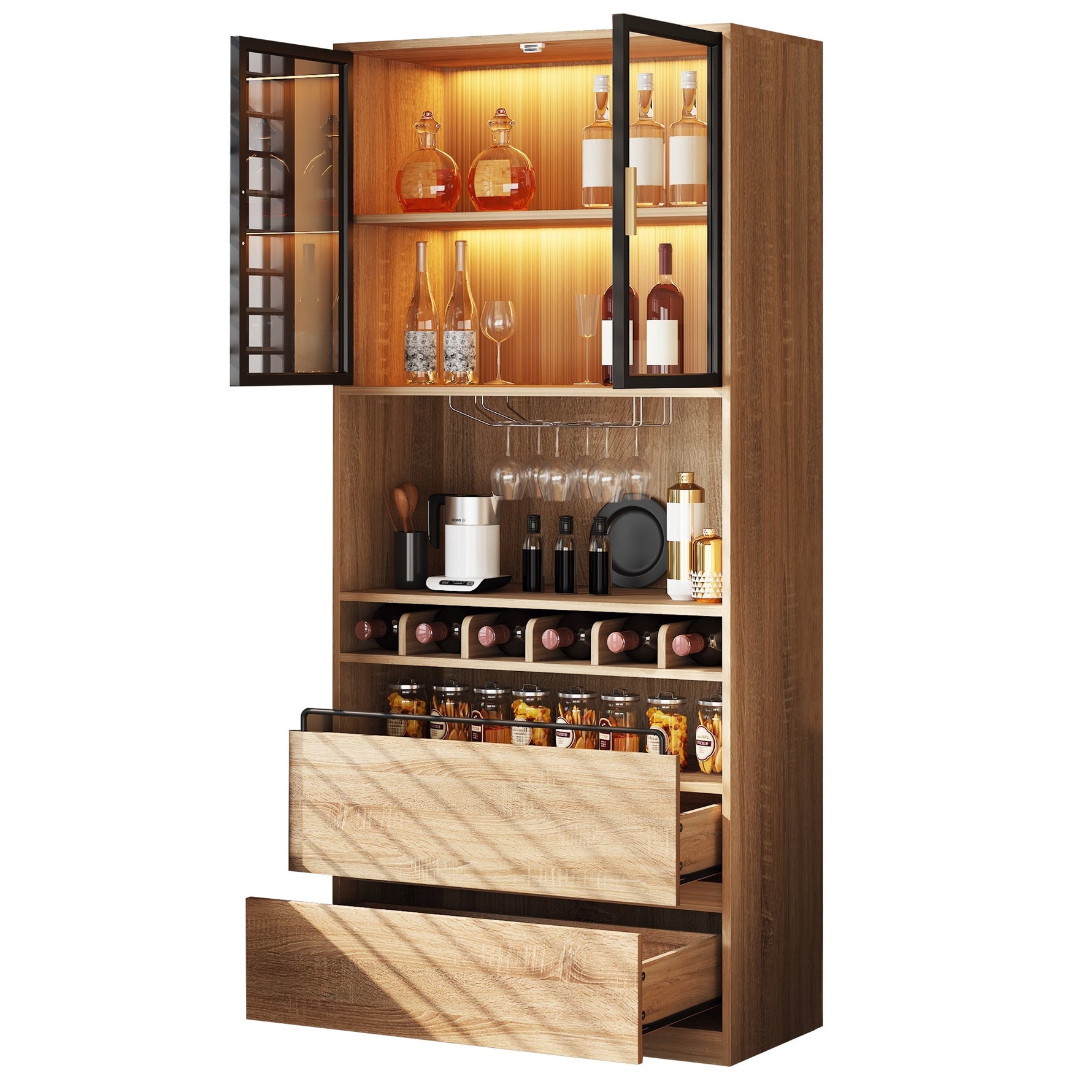 Display Cabinet with Glass Doors, Lighting - 180cm