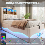 Children's Bed 90×200cm Hydraulic Storage LED USB Port, Linen Beige
