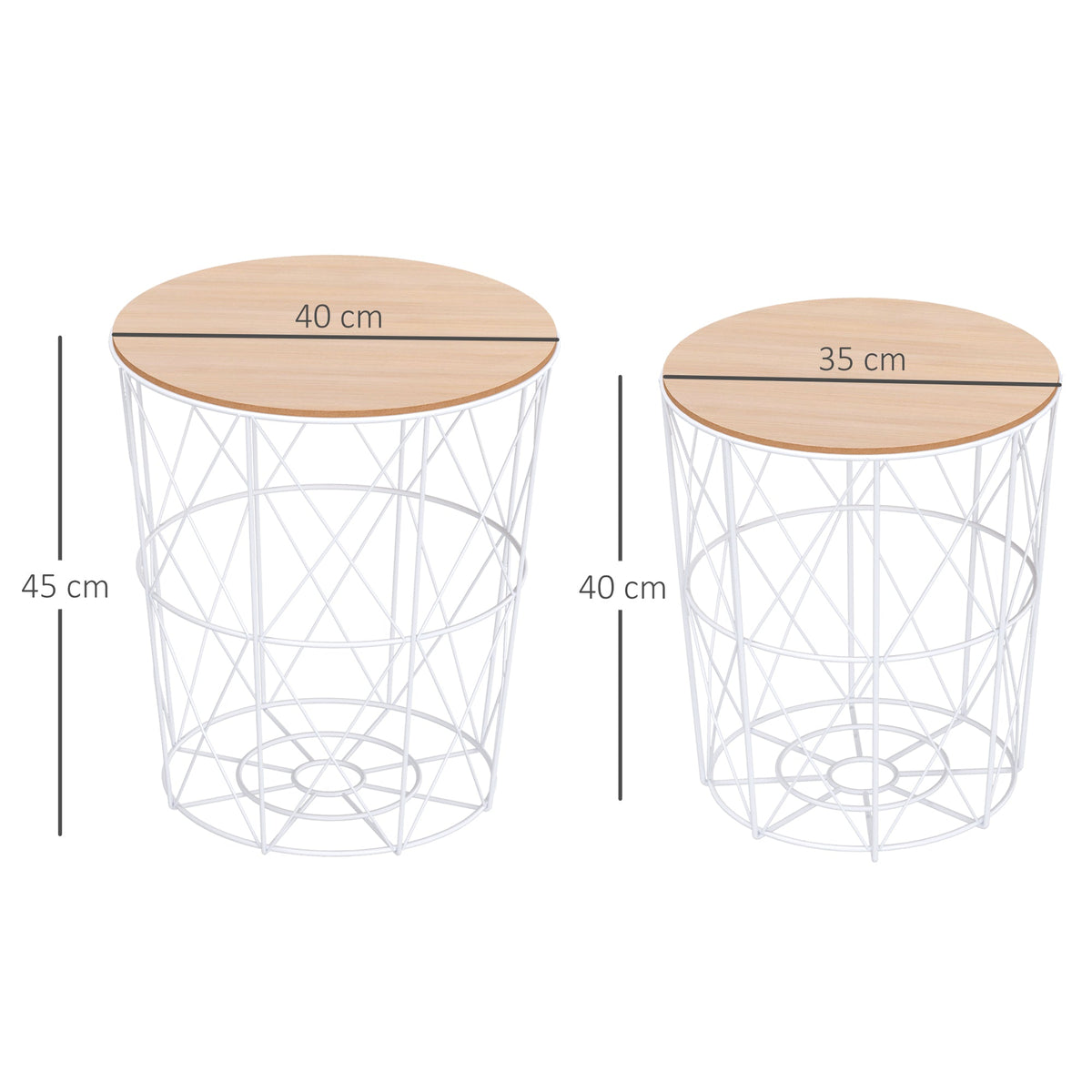 Coffee Tables, Set of 2, Side Table, MDF Metal, Natural White