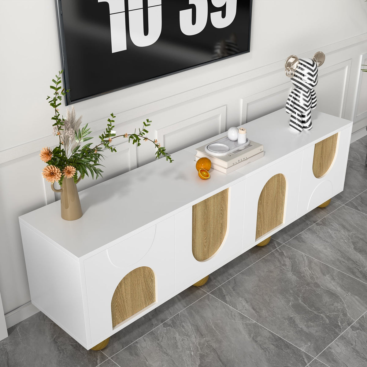 Low TV Stand 4 Doors 175cm - Vintage Wood Grain