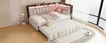 Upholstered Sofa Bed 90x200cm with Trundle & LED, Beige Velvet