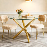 Round Dining Table Tempered Glass Top Gold Legs 80x80cm