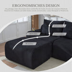 3-Seater Modular Sofa with Ottomans, Cup Holders and Storage, Black Corduroy