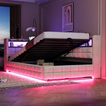 Upholstered Sofa Bed 90x200cm Hydraulic Storage LED USB Ports Beige Velvet