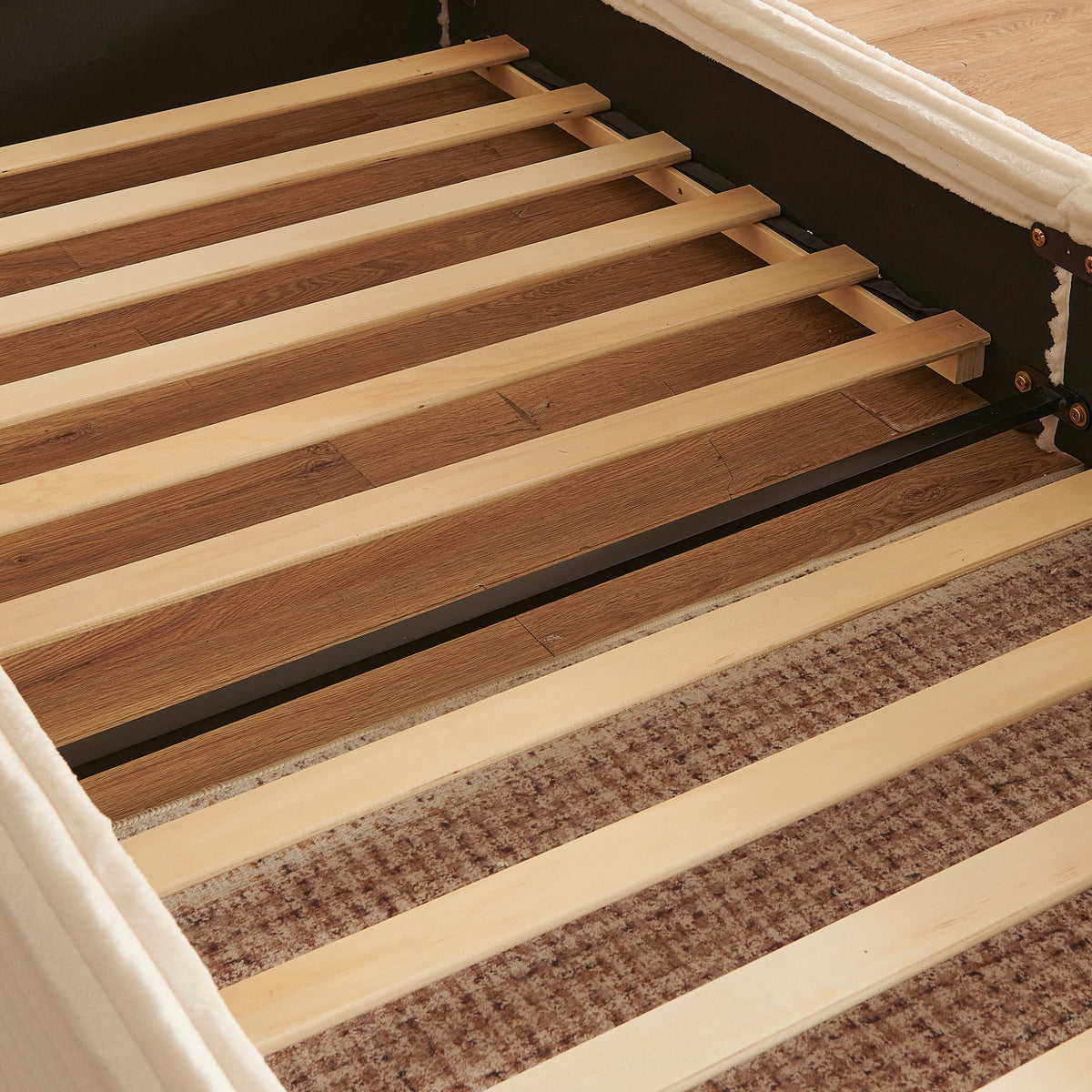Single Bed 90x200cm, Eucalyptus Wood Frame, Corduroy Cover, Beige