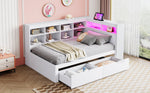 Solid Wood Sofa Bed 90x200cm Multifunctional USB/LED Storage, White