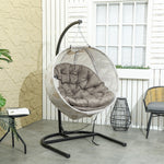 Egg-Shaped Outdoor Hanging Chair, Foldable Swing with Cup Holder, Sand