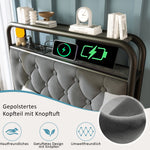 Upholstered Single Bed with USB Type C, LED & 2 Drawers, 90x200, Velvet
