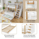 Bunk Bed, Trundle & Corner Stairs, Pine + MDF, White + Natural