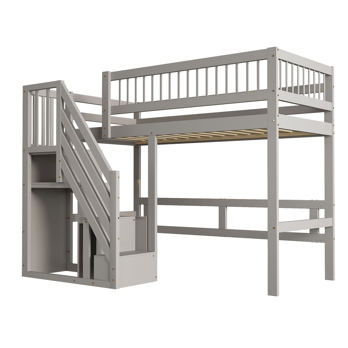 Solid Wood Children's Bed 90x200 with Storage Cabinet, Grey
