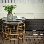 Side Table Set, 2 Coffee Tables with Hand-Woven Table Top, Sand