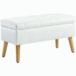 Bench with Storage, Upholstered Lid, Rubberwood White