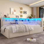 Daybed 90x200cm with Hydraulic Storage & LED, Beige Linen