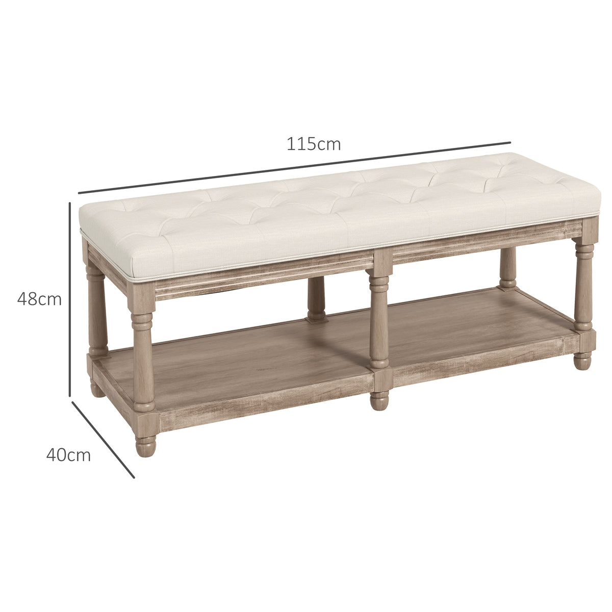Shoe Bench, Padded Seat, Shoe Rack, Cream