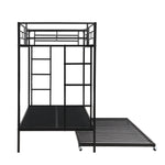 Bunk Bed 90x200cm with Pull-Out Bed Safety Railings EN747 Certified - Black Iron Frame