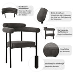 6 Dining Chairs, Modern Simple Comfortable Ring Seat, Dark Grey Suede
