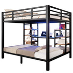 Bunk Bed 90/140x200 cm with Storage, USB & LED, Black Metal
