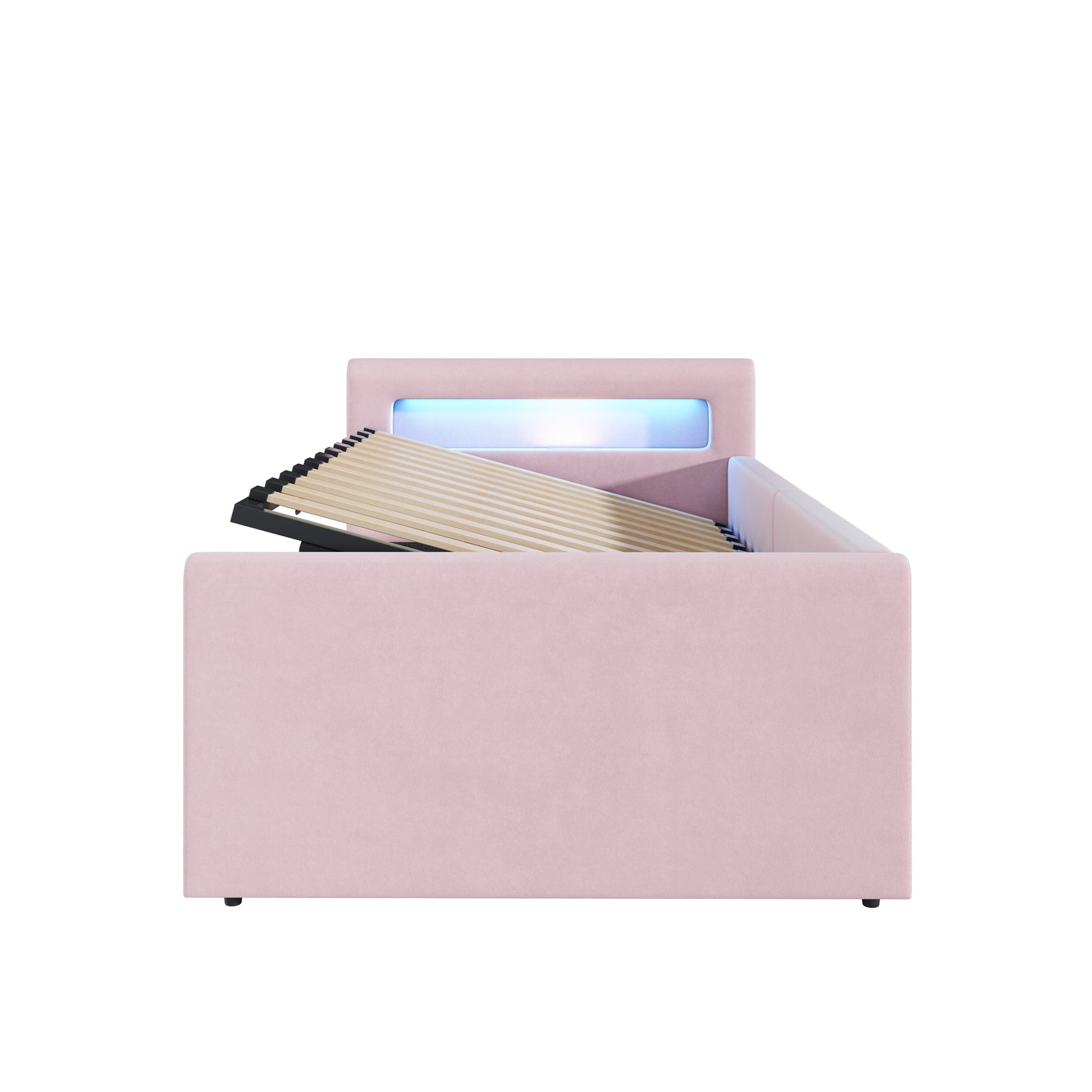 Upholstered Children's Bed with LED, USB Charging and Hydraulic Storage, 90x200cm Velvet