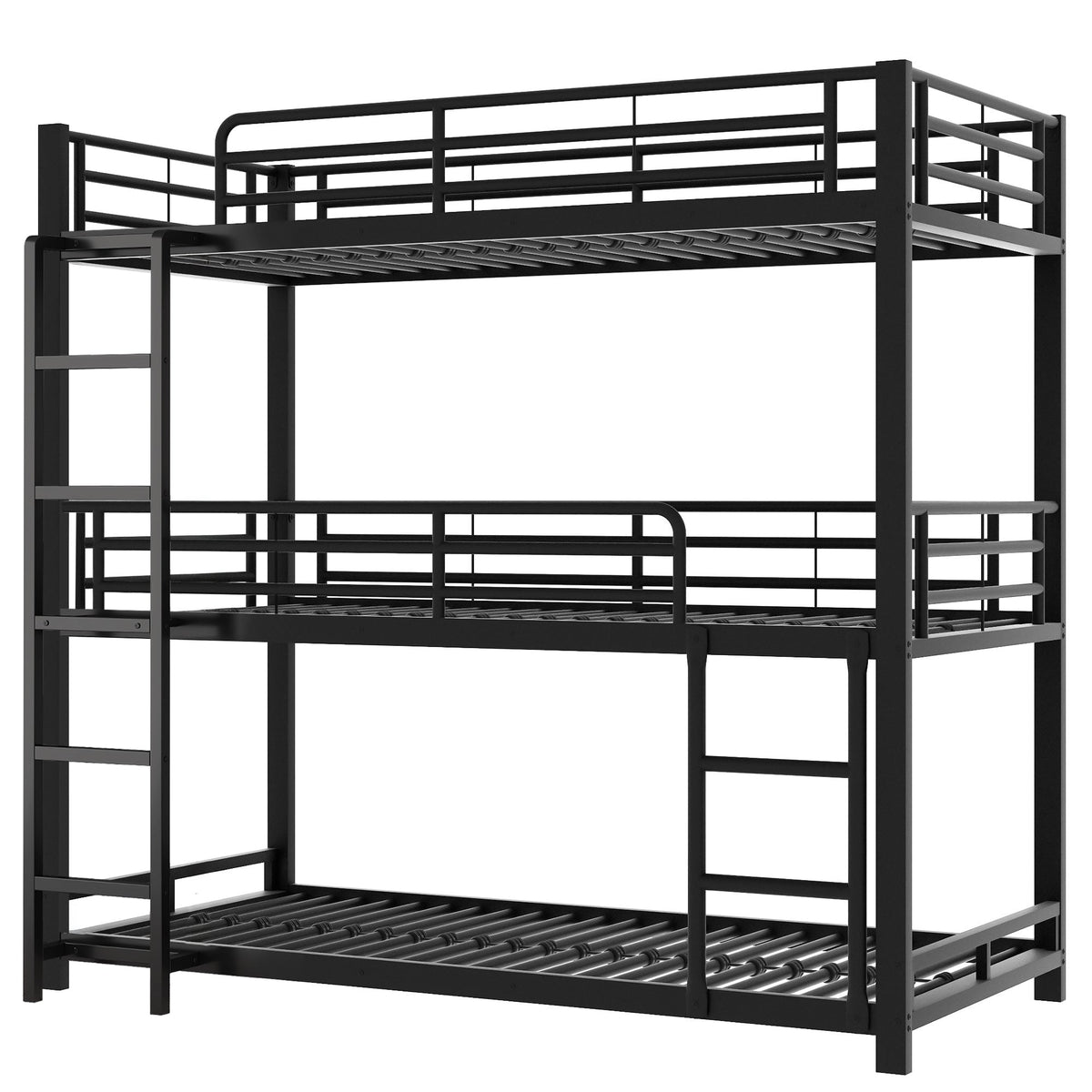 Triple Bunk Bed 90x200cm Metal for Children & Adults, Black