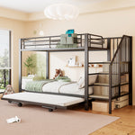Bunk Bed with Pull-Out Bed & Storage Stairs, Black Iron Frame