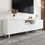 TV Cabinet with Open Compartments, Drawers, Soft-Close Hinges, Lacquered Textured Surface