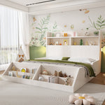 Wooden Double Bed 140x200cm Youth Bed with Shelves Nightlights Bookshelf Pure White