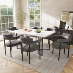 Dining Table and Chair Set (7-Piece) 6 Suede Armchairs Designer Metal Legs - Grey