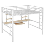 Loft Bed with Desk and Bookshelves, 140x200 cm Metal Frame, White