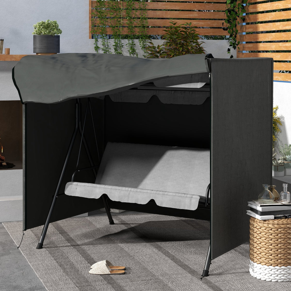 Hollywood Swing Cover 3-Seater Water-Repellent UV-Resistant 420D Oxford Fabric Dark Grey