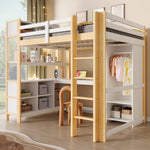 Loft Bed 140x200cm with Storage, Desk & Wardrobe, Natural