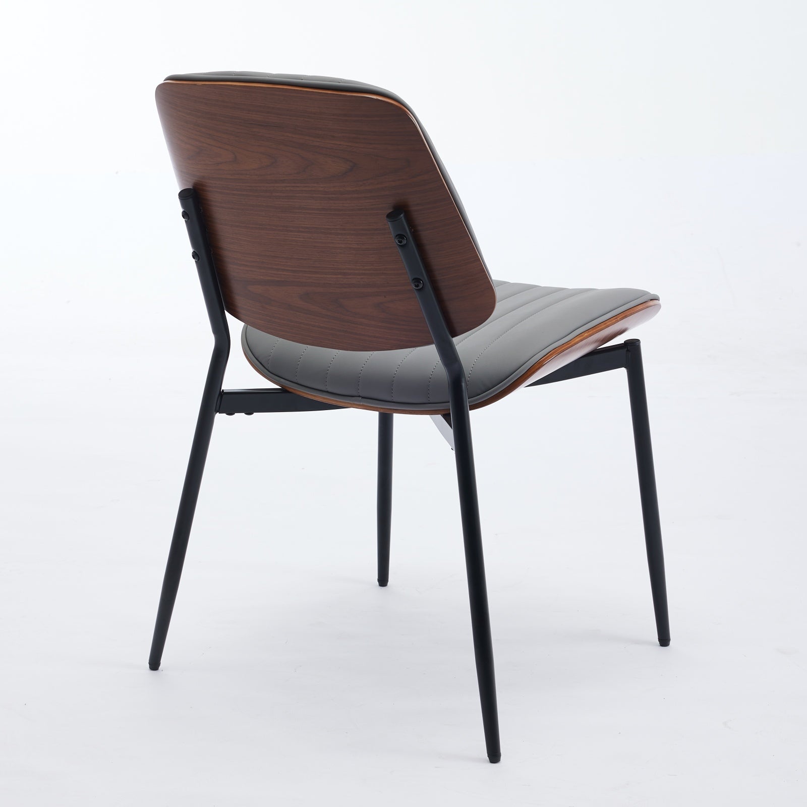 Dining Chairs Set of 2 Mid Century Modern Walnut Bentwood Back - Gray PU Leather