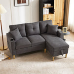 Sofa, L-Shaped Modern 3-Seater with Chaise, Storage, Cup Holder, Pillows