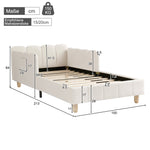 Upholstered Children's Single Bed with Headboard and Safety Rail, 90x200cm, Beige Velvet