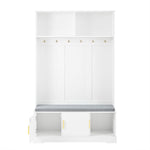Coat rack with shoe bench, wardrobe, 6 triple hooks, freestanding, space-saving, white