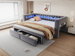 Upholstered Sofa Bed with Drawers & LED, Dark Grey Velvet