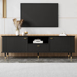 TV Cabinet with Open Compartments, Drawers and Soft-Close Hinges, Lacquered Textured Surface