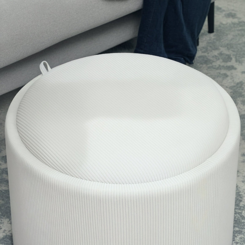 Storage Stool, Round Footstool Upholstered Coffee Table, Cream White