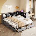 Solid Wood Sofa 90/180x190cm Pull-out Bed Storage Drawers, Grey