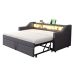 Upholstered Bed Pull-Out Sofa Bed 90/180 x 190 cm with LED & USB, Dark Grey