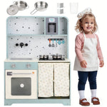 Children's Play Kitchen with Ice Maker and Microwave, Wood and Plastic, Blue