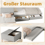 Corner Bed with Trundle & Storage, 90x200 cm, Grey Linen
