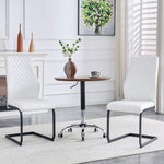 Dining Chairs Set of 2 with High Backrest and Diamond Pattern, White PU Leather and Metal