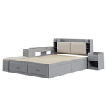 Solid Wood Combo Bed, 140x200cm with Storage & Sofa Bench, Gray
