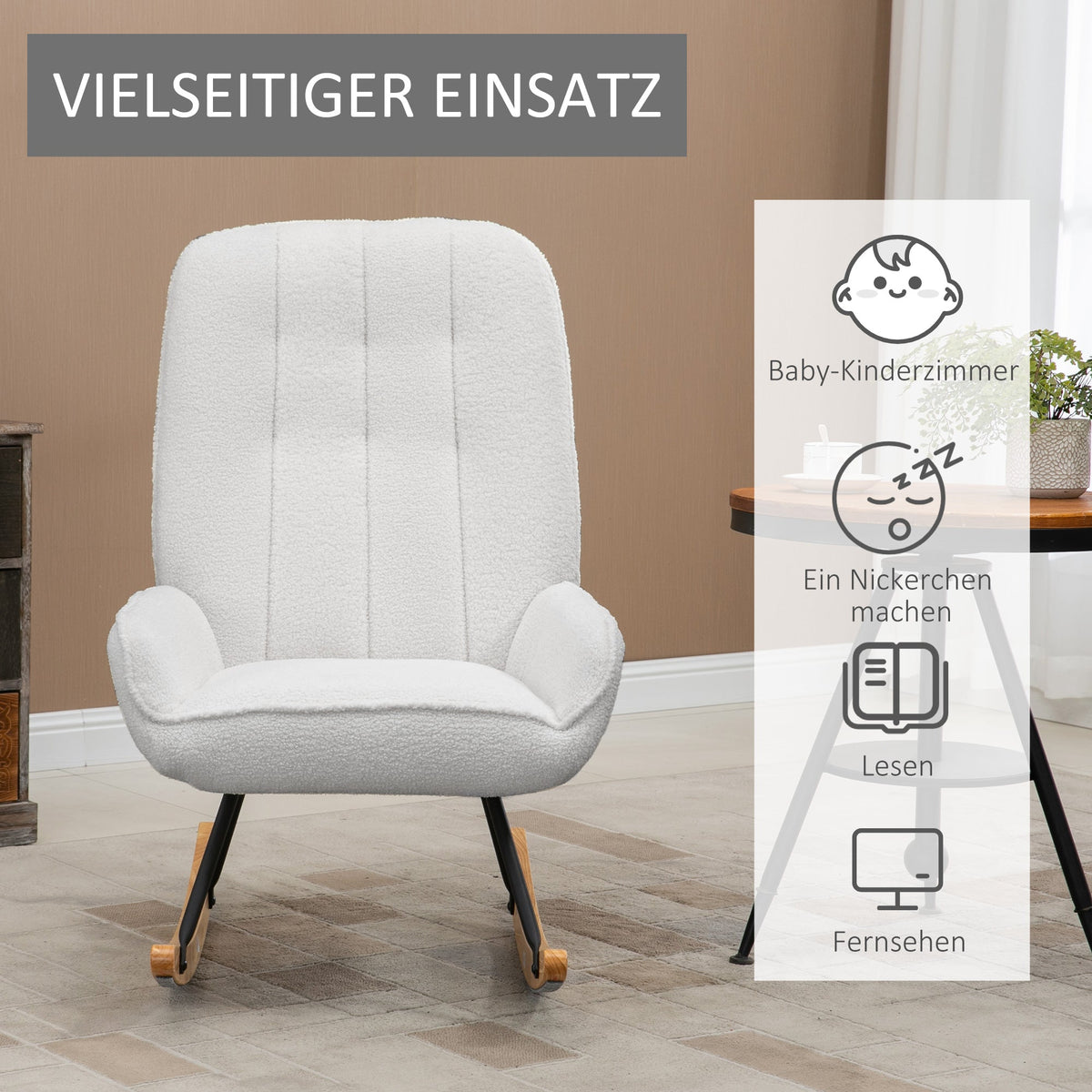 Rocking Chair Upholstered Relaxing 150 kg Sherpa Fleece Grey