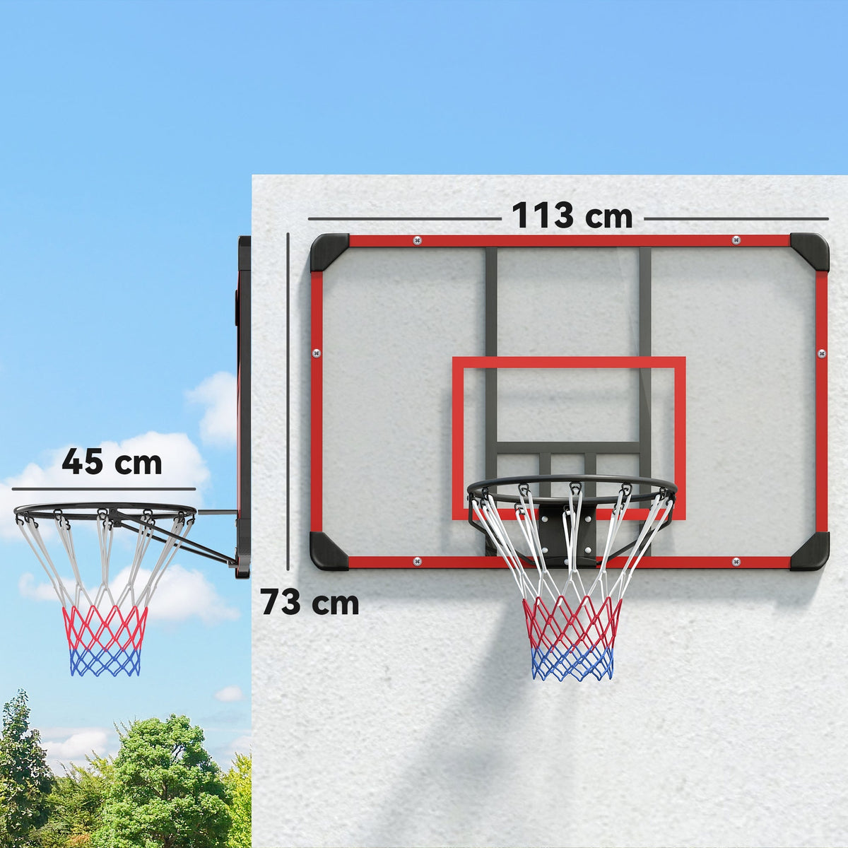 Basketball Hoop, Wall-Mounted Outdoor Backboard, Steel Red