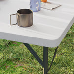Picnic Table, Folding Camping Height-Adjustable, Plastic Metal White