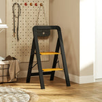Folding Stepladder 2-Step, Handle, Non-Slip, 150 kg, Aluminium Black
