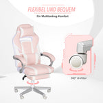 Gaming Chair, Height-Adjustable Swivel with Footrest, Pink Faux Leather
