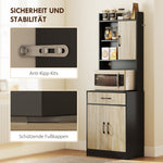 Kitchen Cabinet with Work Surface, Drawer & 3 Open Shelves, Natural Wood Black