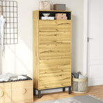 Shoe Cabinet with 3 Drawers and Additional Compartments, Tall and Narrow, Natural Wood Look